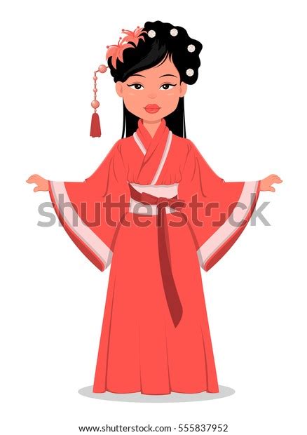 Chinese Cartoon Girl Character Beautiful Traditional Stock Vector ...