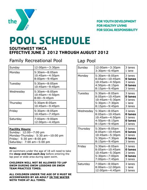 POOL SCHEDULE - Southwest YMCA