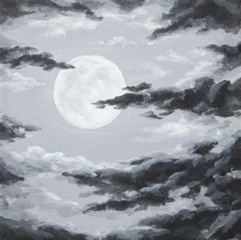 Original Night Sky Painting Moon and Clouds by ABFoleyArtworks