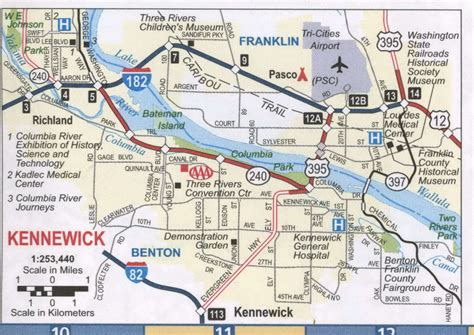 Kennewick WA roads map. Free printable highway map Kennewick city ...