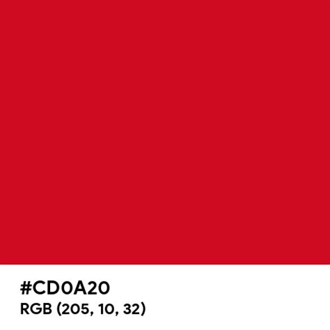 Red CMYK color hex code is #CD0A20