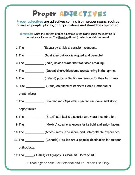 Fill in the Blanks Proper Adjectives Worksheet-image - ReadingVine