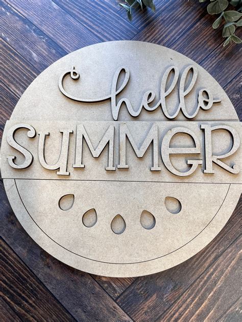 DIY HELLO SUMMER, Unfinished Wood Sign, Wood Blanks, 3D Wood Sign, Do ...