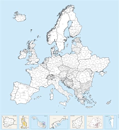 Europe countries regions named - vector map