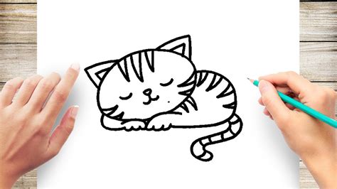 Simple Sleeping Cat Drawing - YouTube