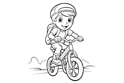 Boy Riding Bicycle Coloring Page for Kid Graphic by MyCreativeLife ...