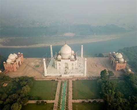 Aerial View of Taj Mahal in Agra India Covered with Morning Fog Stock ...