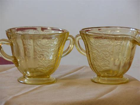 Vintage Yellow Depression Glass Sugar and Creamer Set