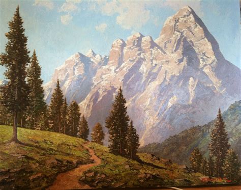 Antique landscape oil painting by Austrian artist Peter