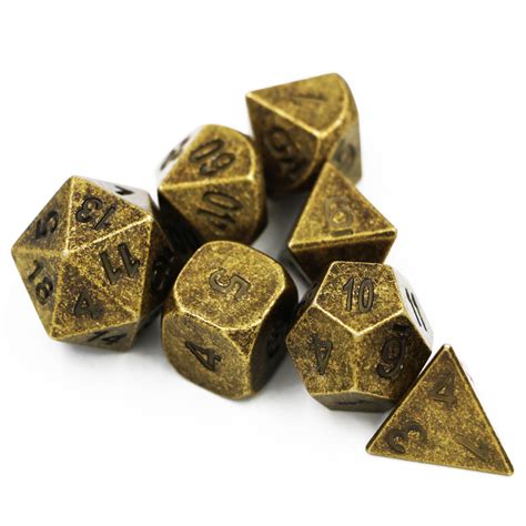 Gold 7 Piece Rustic Metal Dice Set | Off The Grid Games