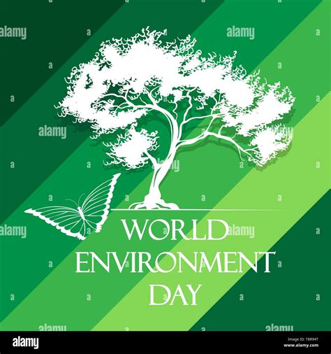 World Environment Day Poster with tree and butterfly. Vector ...