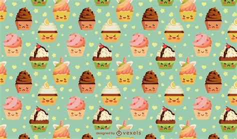 Kawaii Cupcakes Pattern Design Vector Download