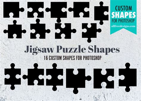 Jigsaw Puzzle Shapes: 16 silhouettes for Photoshop