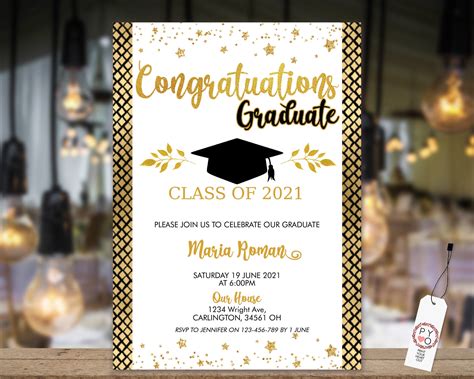 Congratulations Gold Graduation Invitation Printable Template, Gold ...