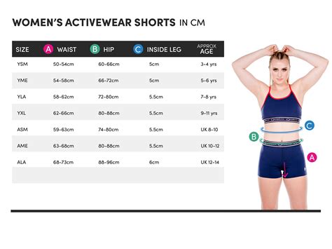 Womens activewear shorts size guide — Quatro Gymnastics UK