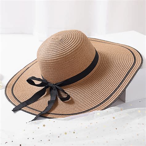 Big Brim Hat Floppy Foldable Straw Hat Summer Beach Hat with bowknot ...