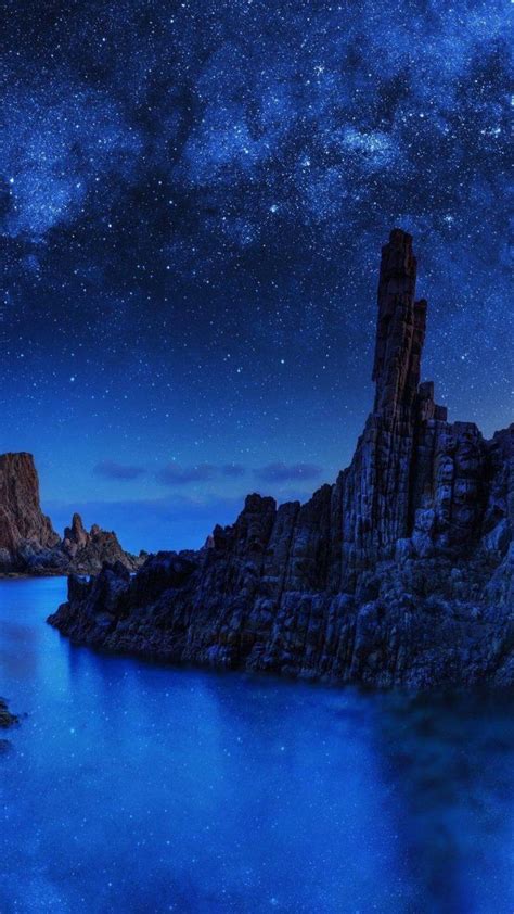 Download Ocean Mountain Starry Sky Wallpaper | Wallpapers.com