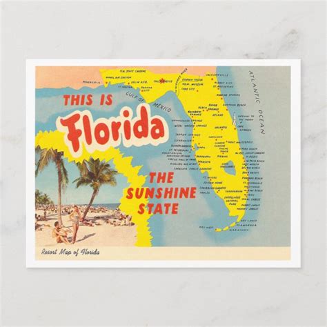 Vintage Florida Map Postcard | Zazzle.com