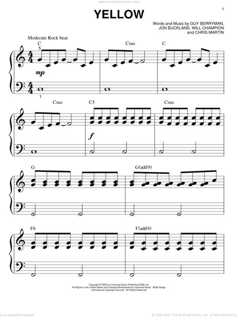 Coldplay Yellow Sheet Music Notes, Chords Download Printable Ukulele ...