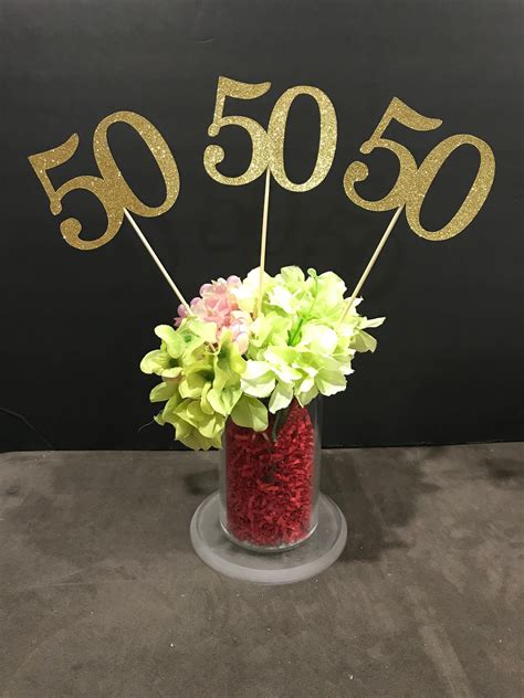 Set of 3 sticks, 50th Birthday Centerpiece Sticks, Glitter 50th ...