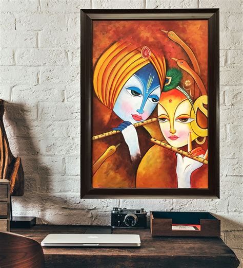 Buy Krishna With Radha Original Ravishing Handmade Framed Oil Paint On ...