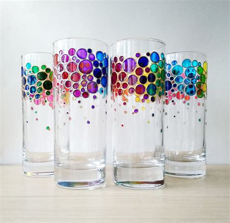 Rainbow Drinking Glasses Set of 4 Hand Painted Colored - Etsy