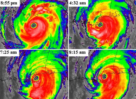 Infrared satellite views of Hurricane Katrina during the evening of ...