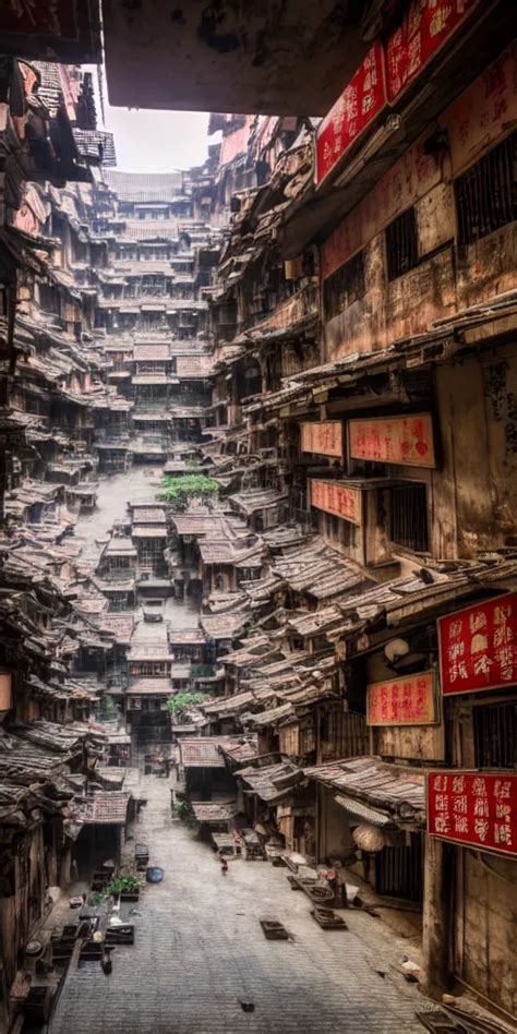 an interior view of Kowloon walled city in Hong Kong, | Stable Diffusion