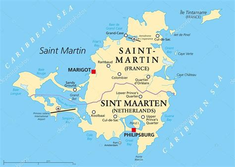 Mapa político de la isla de Saint Martin 2024