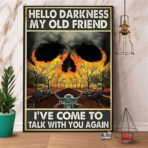 Motorcycle Biker skull hello darkness my old friend Poster/Canvas NALA140