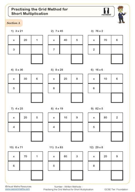 Practising the Grid Method for Short Multiplication (A) Worksheet | Fun ...