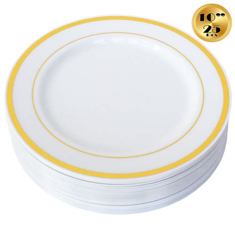 JL Prime 25 Piece 10 Inch Gold Plastic Dinner Plates Bulk Set, Heavy ...