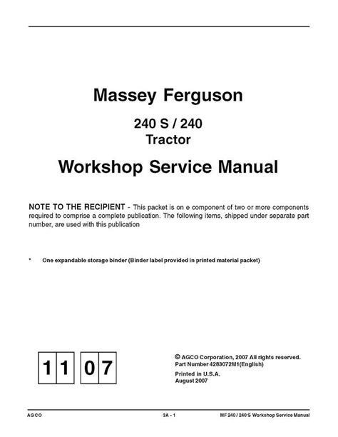 Massey Ferguson 240, 240 S tractor workshop service manual