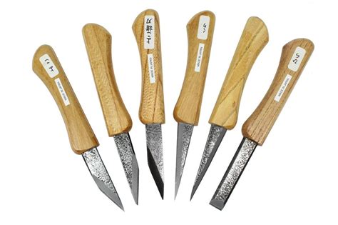 Japanese Kogatana wood carving knife set w/ roll-up bag, set of 6 ...