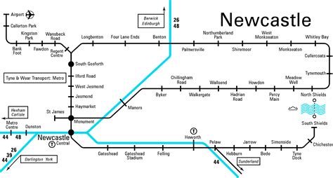 Rail map covering Newcastle, and North and South Shields