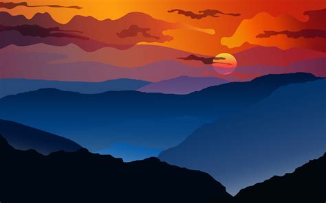 Sunset and mountains view wallpaper and background 17397081 Vector Art ...