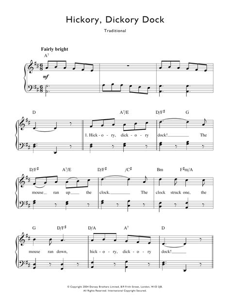 Traditional Nursery Rhyme "Hickory Dickory Dock" Sheet Music & Chords ...