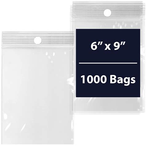 Reclosable Hang Hole Poly Bags - 6 x 9 & (1000 Bags) 2 Mil Clear ...