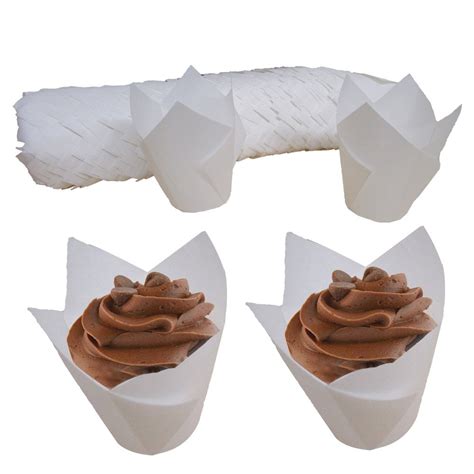 Premium Disposables 200 White Tulip Style Baking Cups Cupcake Liners ...