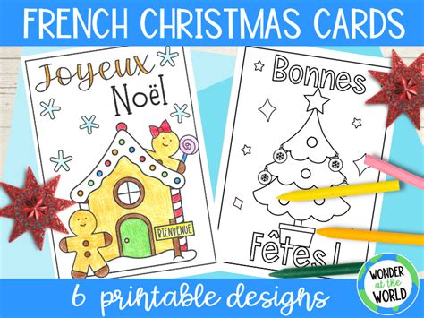 French Christmas cards - 6 designs to print colour and write cartes de ...