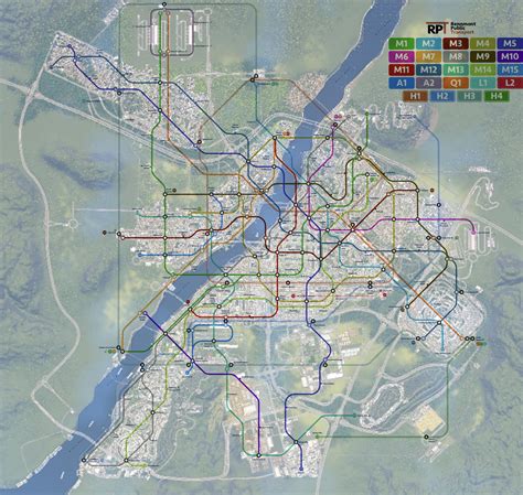 Metro map over satellite map, Rennmont city, population 255K, traffic ...