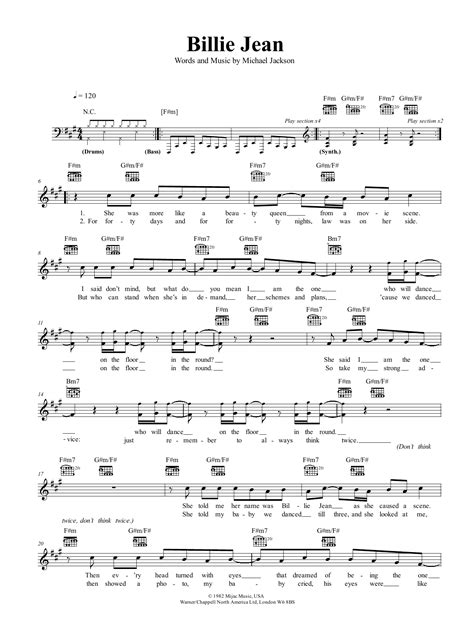 Billie Jean by Michael Jackson Sheet Music for Lead Sheet / Fake Book ...