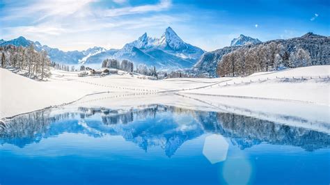 Winter Mountains Lake Landscape UHD 4K Wallpaper | Pixelz