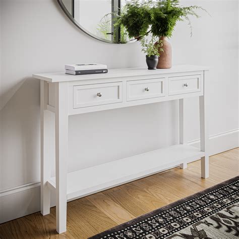 Large Narrow White Wood Console Table with Drawers - Elms - BuyItDirect.ie