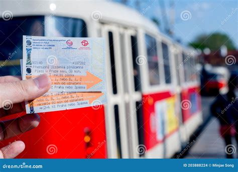 Prague tram and 2 tickets editorial stock image. Image of transport ...