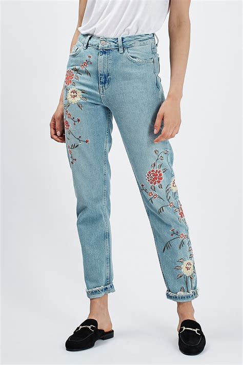 MOTO Floral Embroidered Mom Jeans | Topshop | Embroidered mom jeans ...