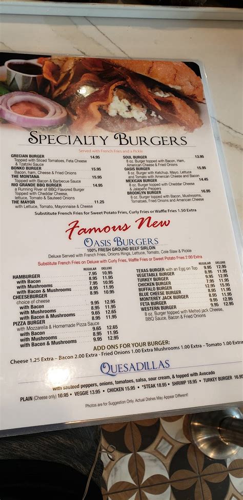 Menu at Oasis Diner restaurant, New York City, Flatbush Ave