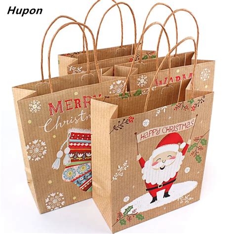 12pcs Christmas Gift Bags Santa Sacks Kraft Paper Bag Kids Party Favors ...