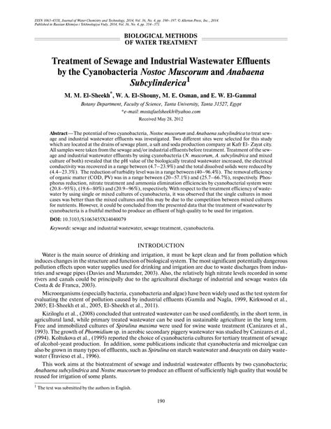 (PDF) Treatment of Sewage and Industrial Wastewater Effluents by the ...