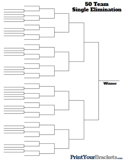 50 Team Tournament Bracket - Printable Single Elimination